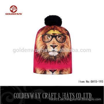 BSCI SEDEX Custom Lion benutzerdefinierte Beanie Hüte Winter gestrickten Hut